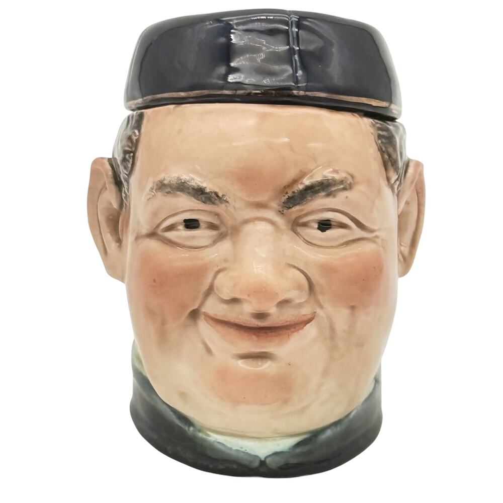 Antique Ceramic Figural Tobacco Jar Man In Hat No. 3795 Hand Painted Majolica